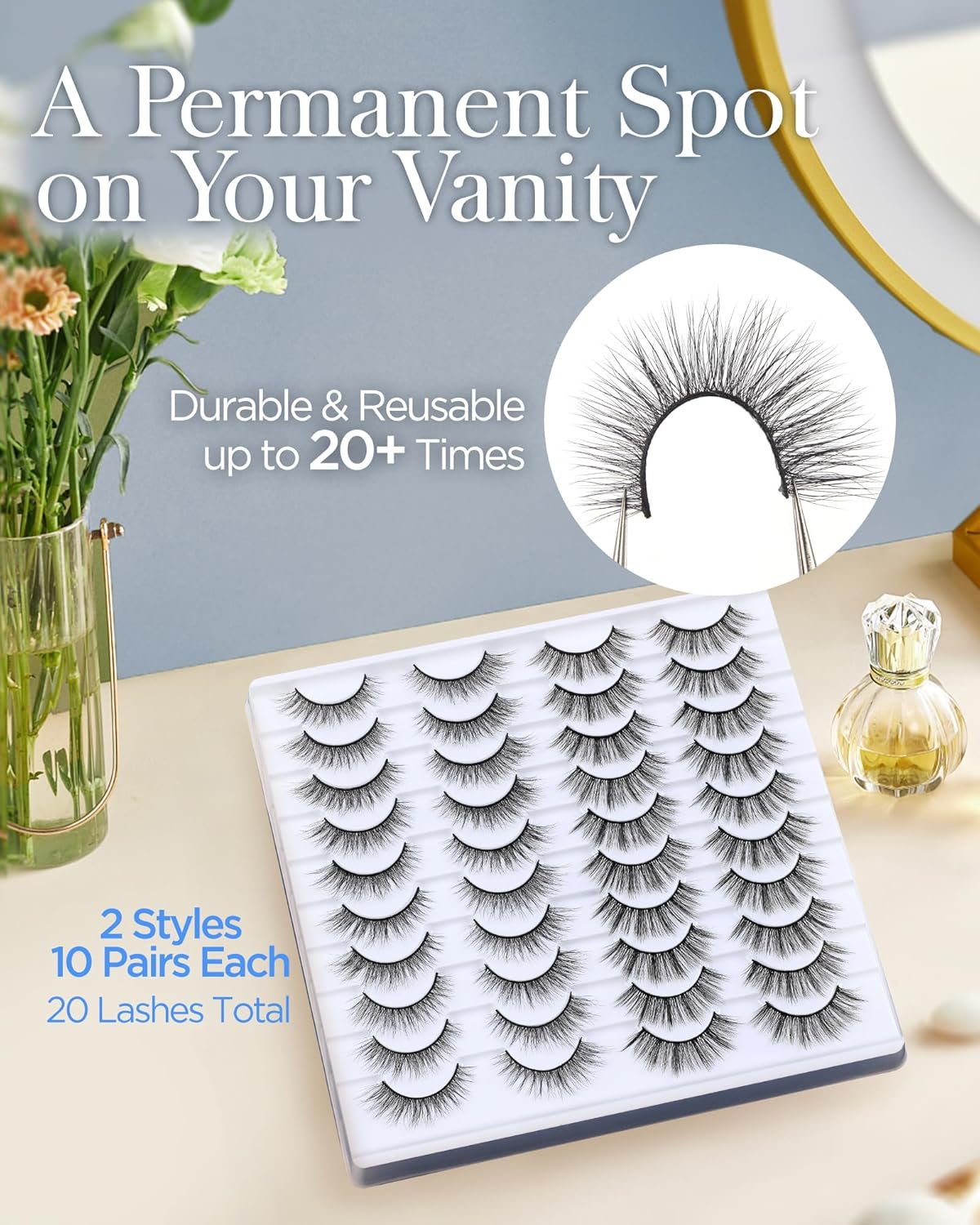 BEYELIAN False Eyelashes 20 Pairs Strip Lashes Natural Look, Soft and Lightweight Wispy Fake Lashes Fluffy 3D Volume Faux Mink Lashes, Reusable, Easy to Apply (20P-HSCS-MIX-1)