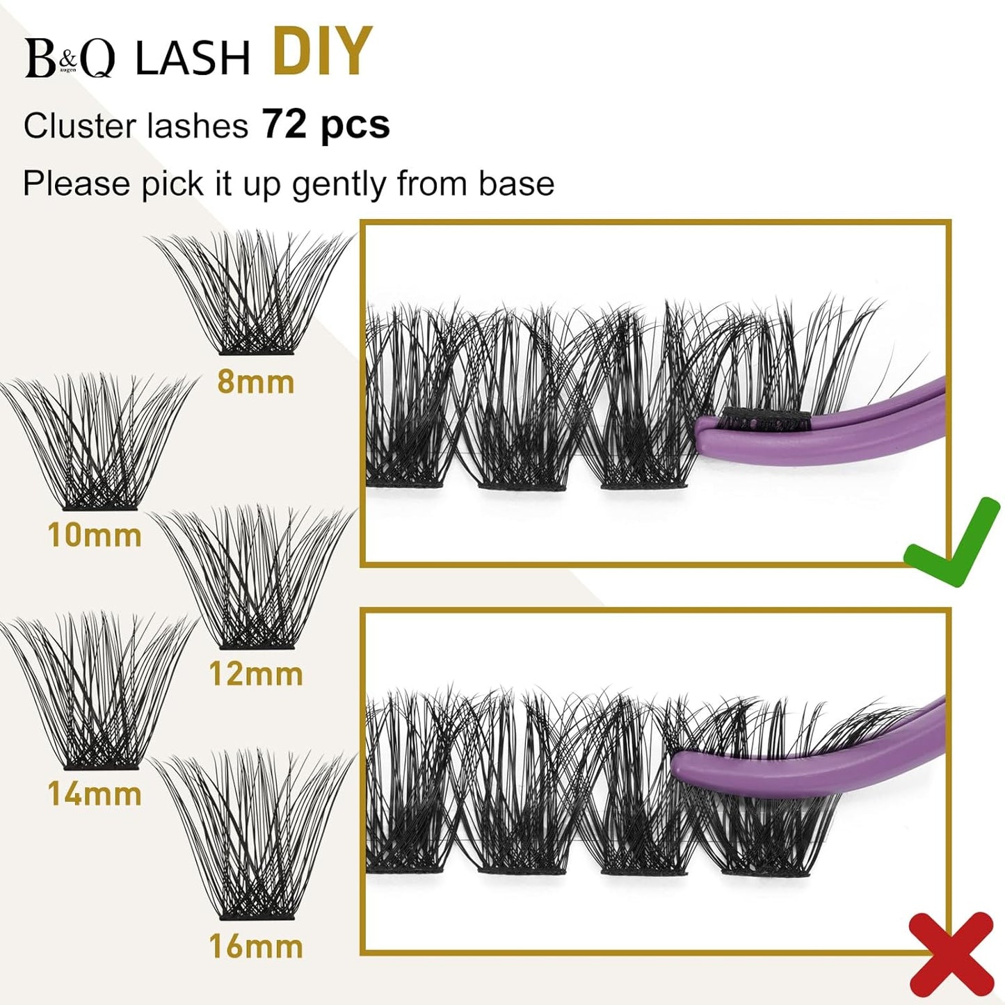 Lash Clusters B02 C Curl 16mm DIY Eyelash Extensions 72 Clusters Lashes C D Curl B&Qaugen Mega Volume Individual Lashes Eyelash Clusters Extensions Individual Lashes Cluster DIY at Home (NM-C-16mm)