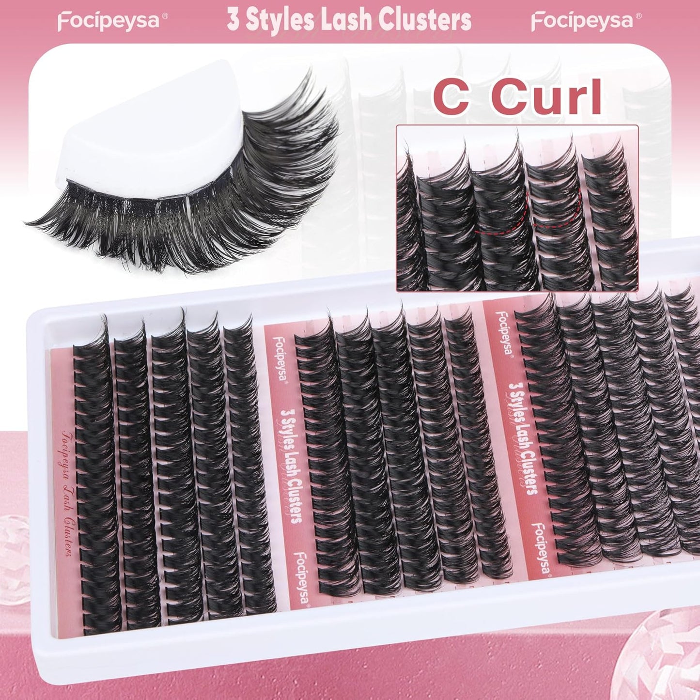 Focipeysa Eyelash Extension Kit 300pcs Lash Extensions 50D 70D 90D Eyelash Extension Full Volume Lash Clusters 10-16mm DIY Lash Extension with Waterproof Lash Bond and Seal for Makeup