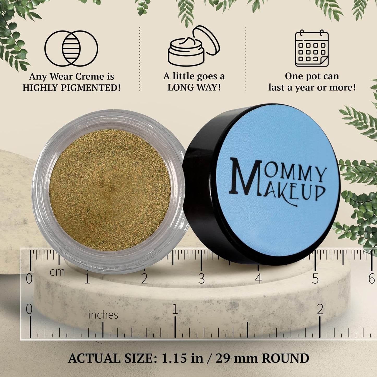Mommy Makeup Any Wear Creme Eyeshadow - Waterproof, Crease-Proof, Long Lasting, High Pigment, Oil-free - Cream to Powder for Eyes, Cheeks & Lips (Golden Khaki)