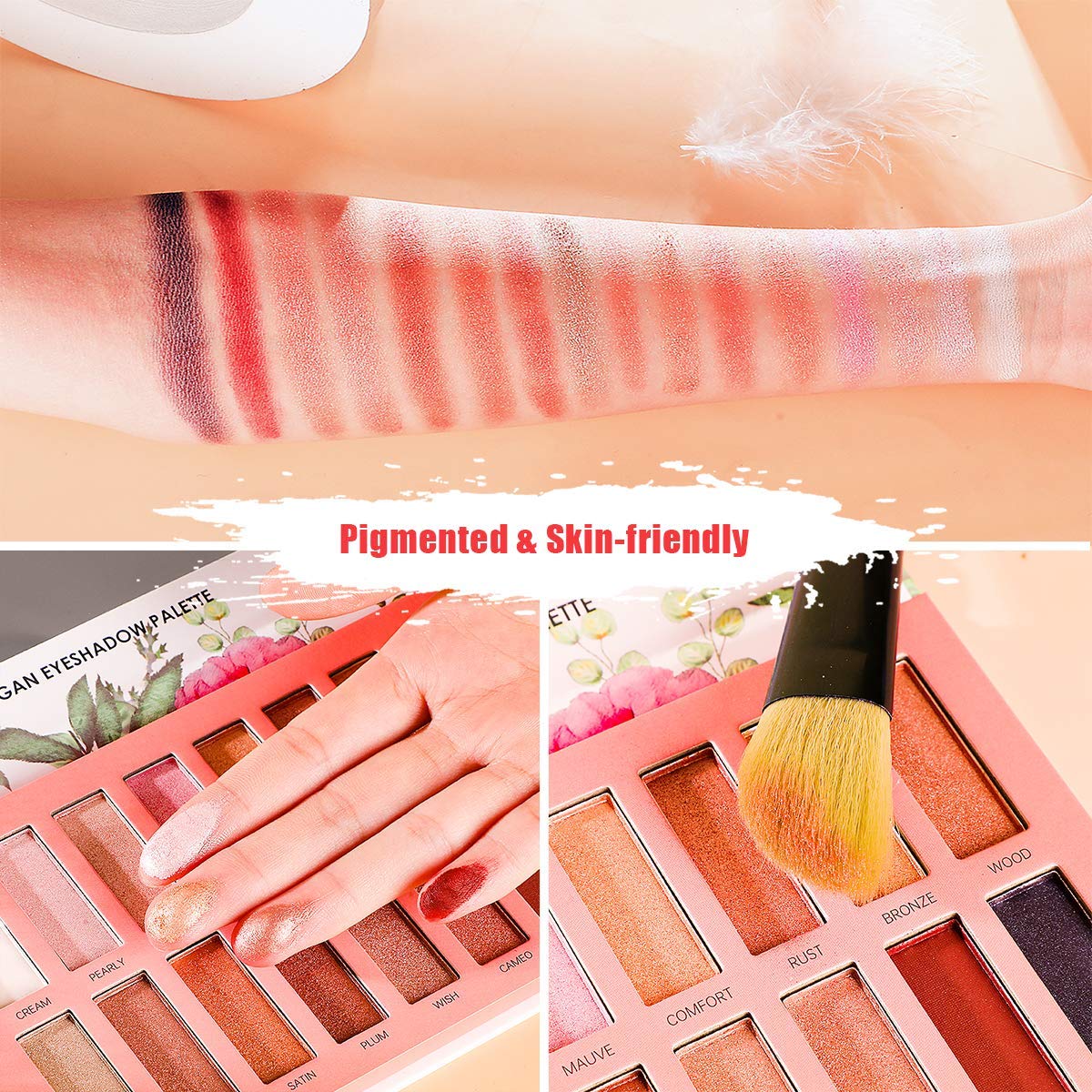 Vegan Eyeshadow Palette, Nude Eyeshadow Palette, 16 Shades Organic Eyeshadow palette high pigmented eyeshadow palette Colorful Eyeshadow Palette Long Lasting Nude Eyeshadow Shimmer Palette