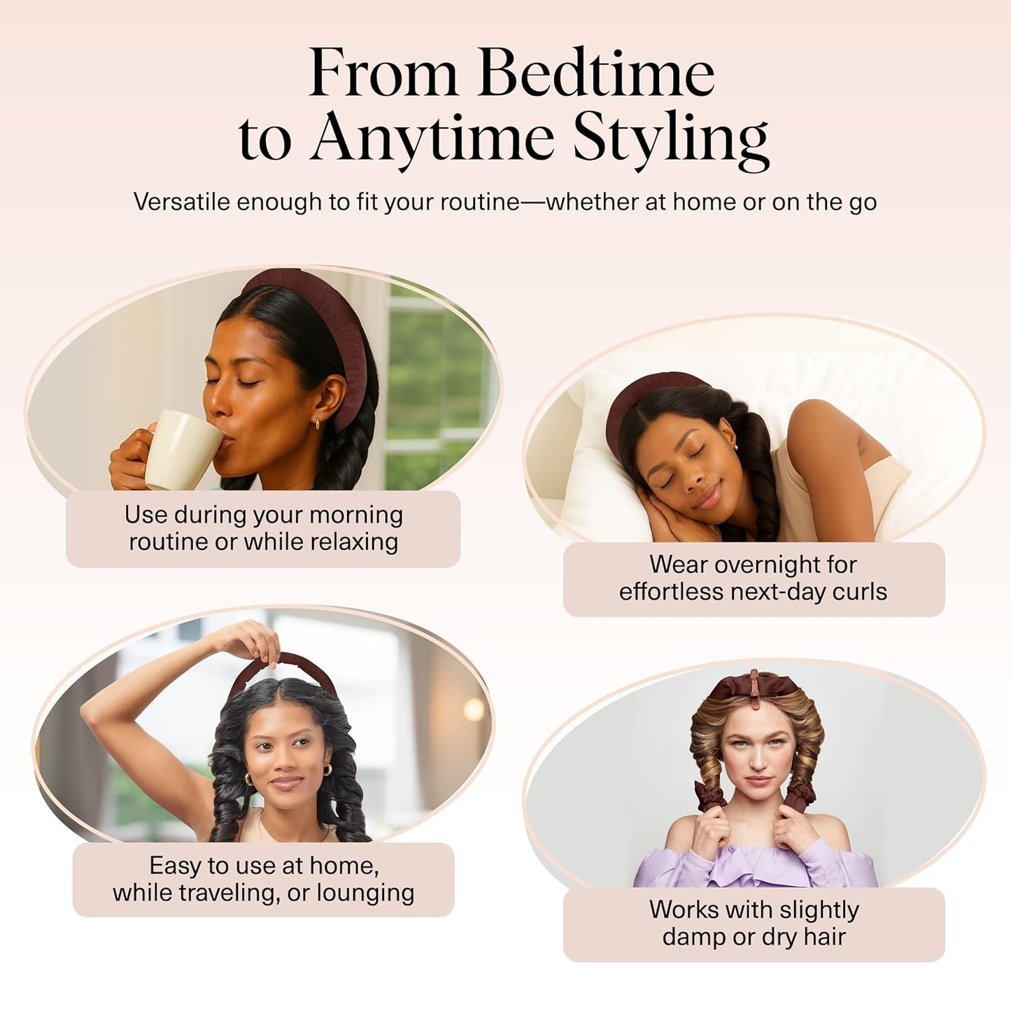 Kitsch XL Satin Heatless Curling Set – Heatless Hair Curler for Women, Hair Curler to Sleep In - with 2 Satin Scrunchies for Overnight Curls – No Heat Damage Styling with Heatless Curler - Chocolate