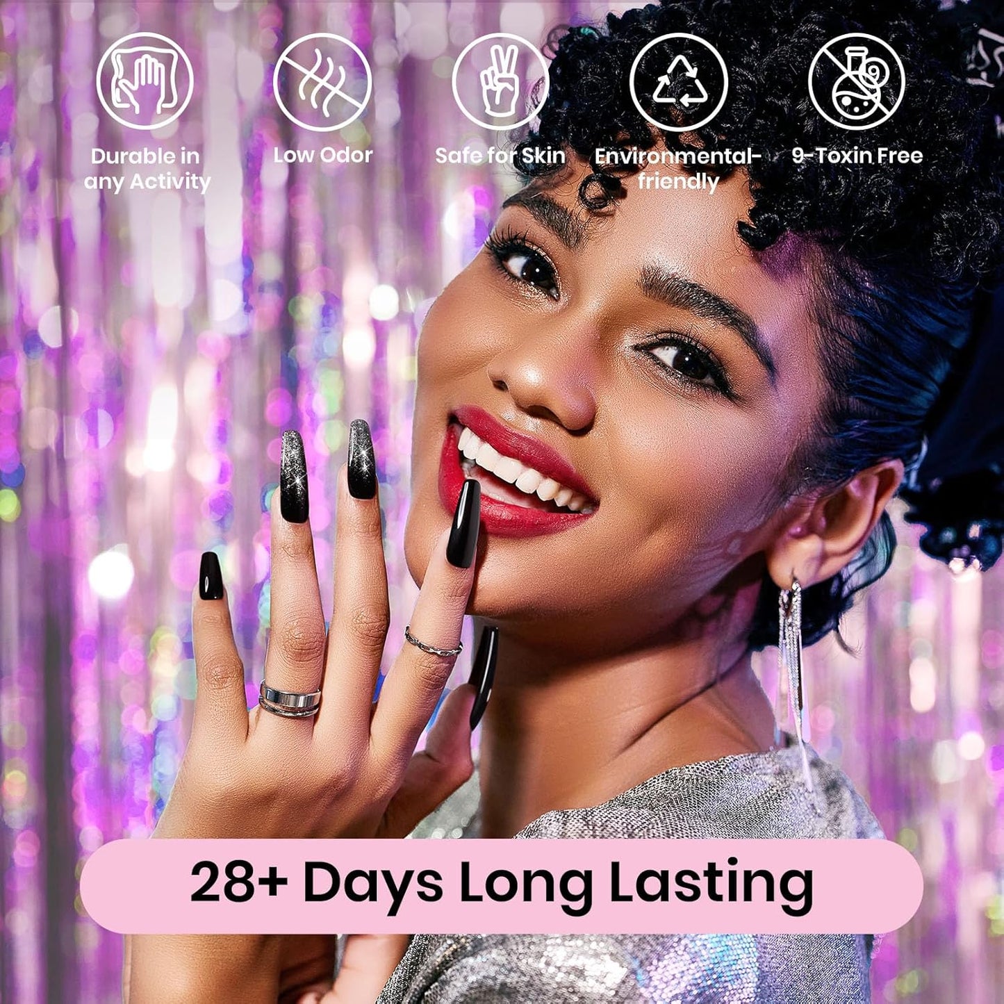 beetles Glitter Gel Polish - Diamond Shine 6 Colors Reflective Sparkle Gel Set, Silver Black Pink Gold Holographic Glitter Polish, with Nail Art Stickers Soak off Uv LED Manicure Gifts for Women