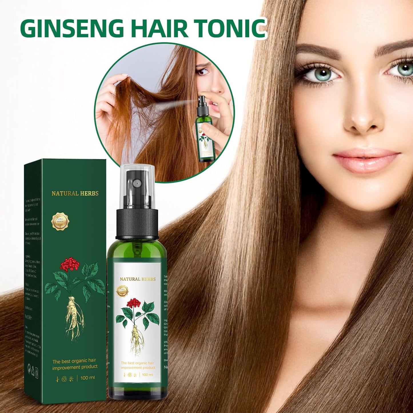 Hair Growth Spray for Women & Men - Natural Scalp Treatment with Ginseng,Ginger Root Extract,Anti Hair Fall Thickening Spray for Faster Regrowth (3.38 fl oz),2pcs