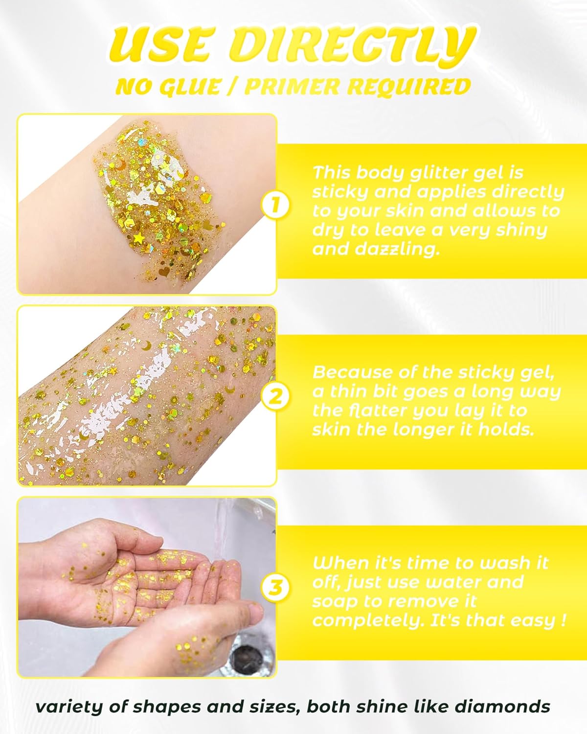 6PCS Gold Face Body Glitter Gel,Holographic Chunky Sequins Body Glitter Paint for Party Singer Concerts Music Festival Rave Accessories for Girls Women Face Body DIY Sparkling Makeup