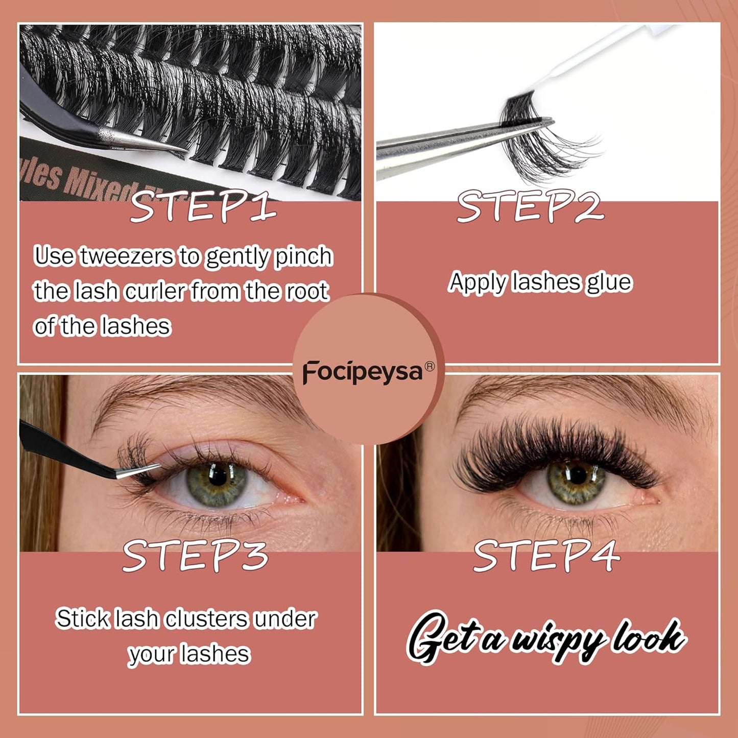 Focipeysa Fluffy Lash Clusters Wispy Lash Extension 12-18mm Eyelash Clusters 150D+180D+220D Individual Eyelashes Extensions, DIY Clusters Lashes at Home (240pcs 12-18mm Mixed)