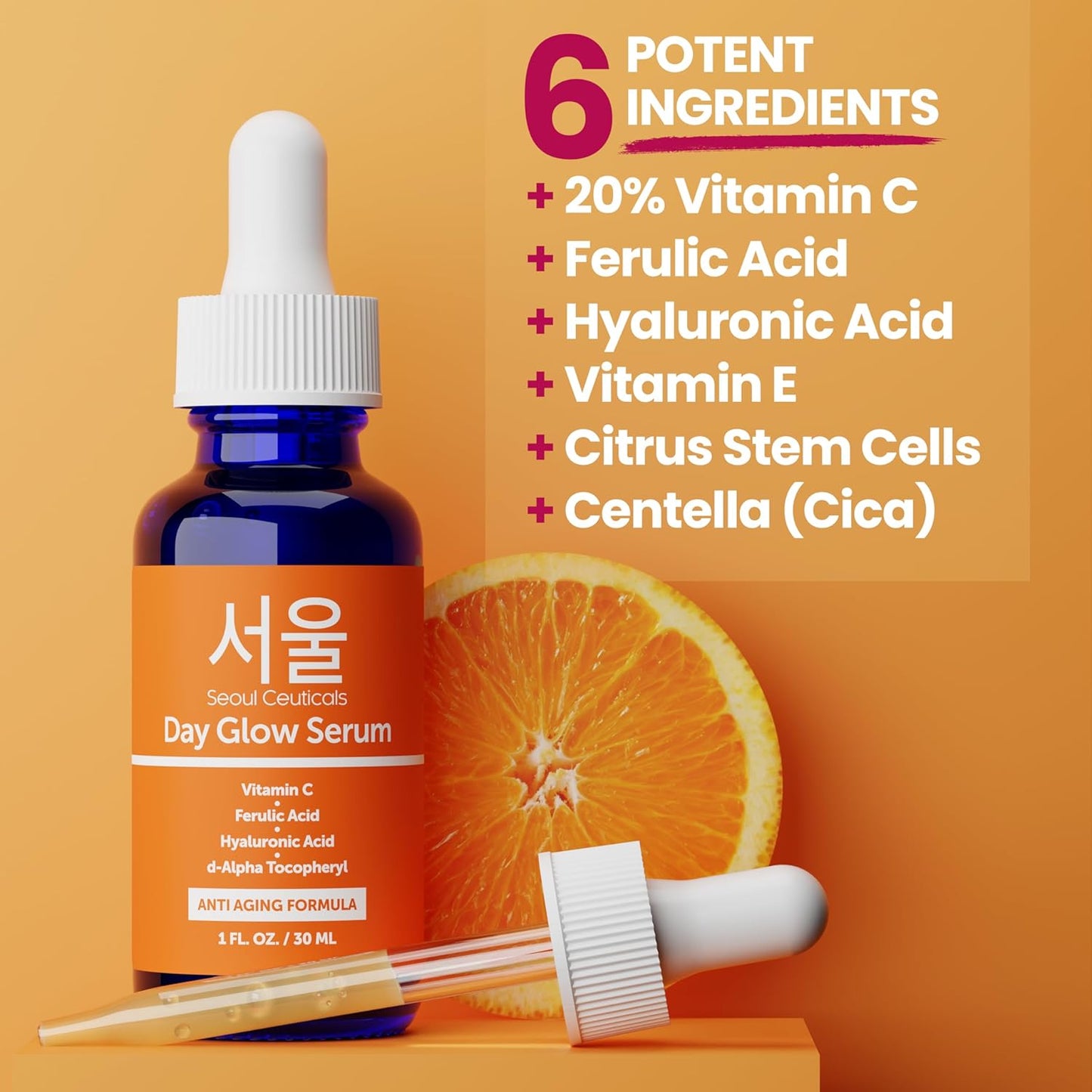 SeoulCeuticals Large 2oz Korean 20% Vitamin C Hyaluronic Acid Serum + CE Ferulic Acid - Potent Anti Aging, Anti Wrinkle K Beauty