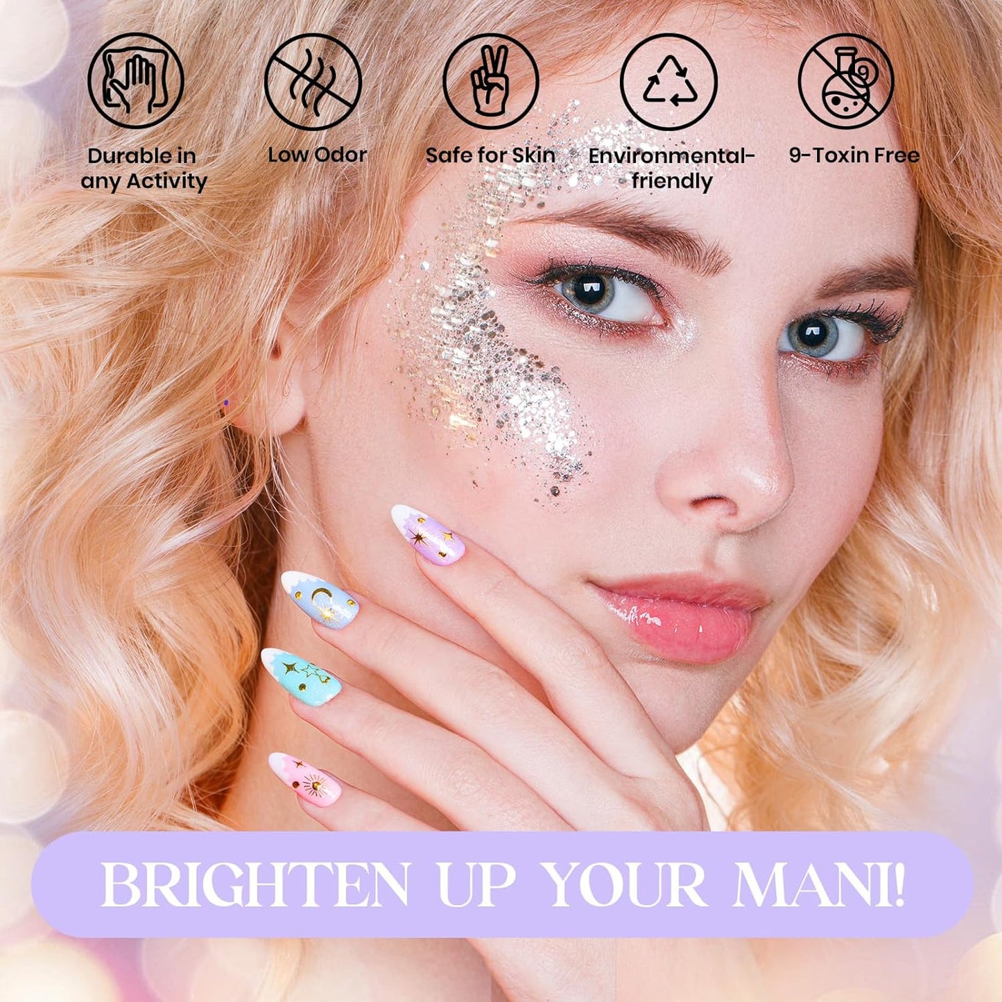 Beetles Shimmer Gel Nail Polish Set - 6 Colors Purple Glitter Blue Green Mermaid Pastel Nail Gel Drawing Soak Off Uv Led Needed with Pastel Sticker