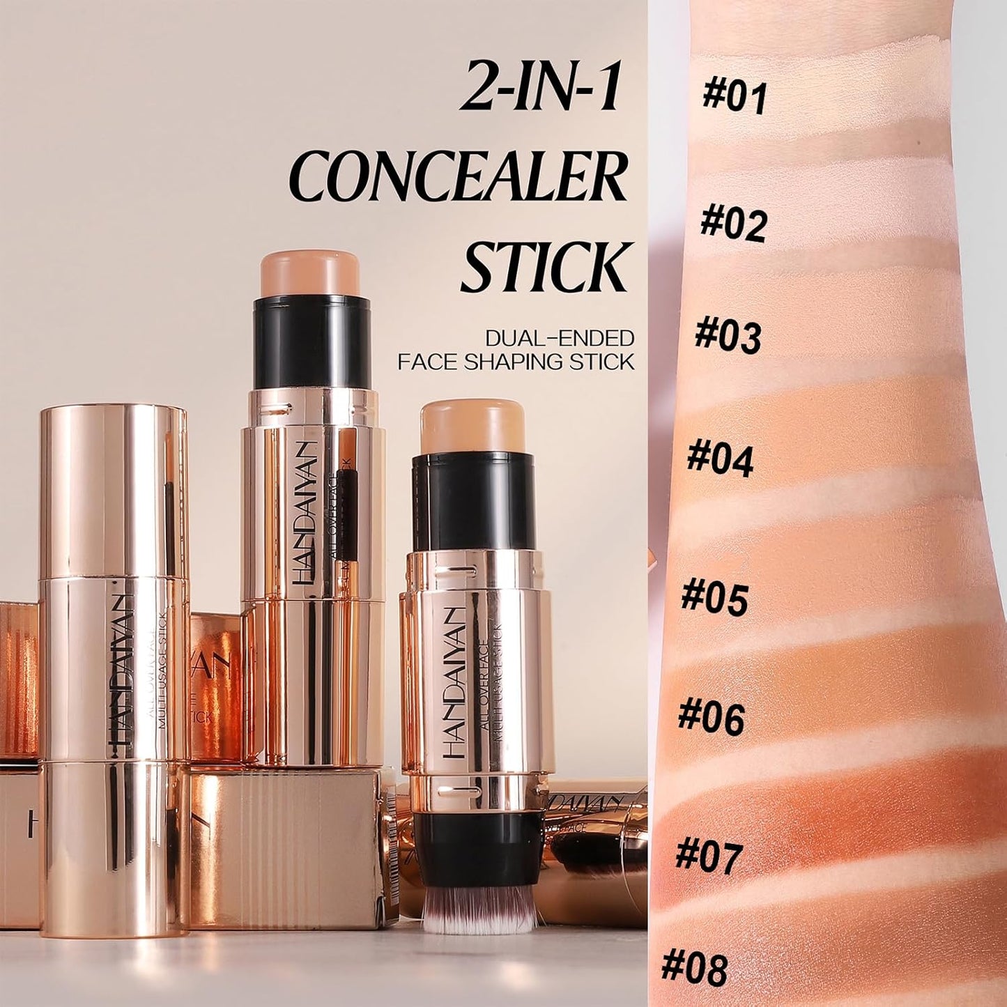 8 Colors Cream Contour Sticks Makeup Kit, Dual-Ended Concealer Stick With Soft Brush, Non-Greasy Long-Wear Face Primer Multi-Use Contouring Pen, Full Coverage Shades Corrector Concealer (04#)