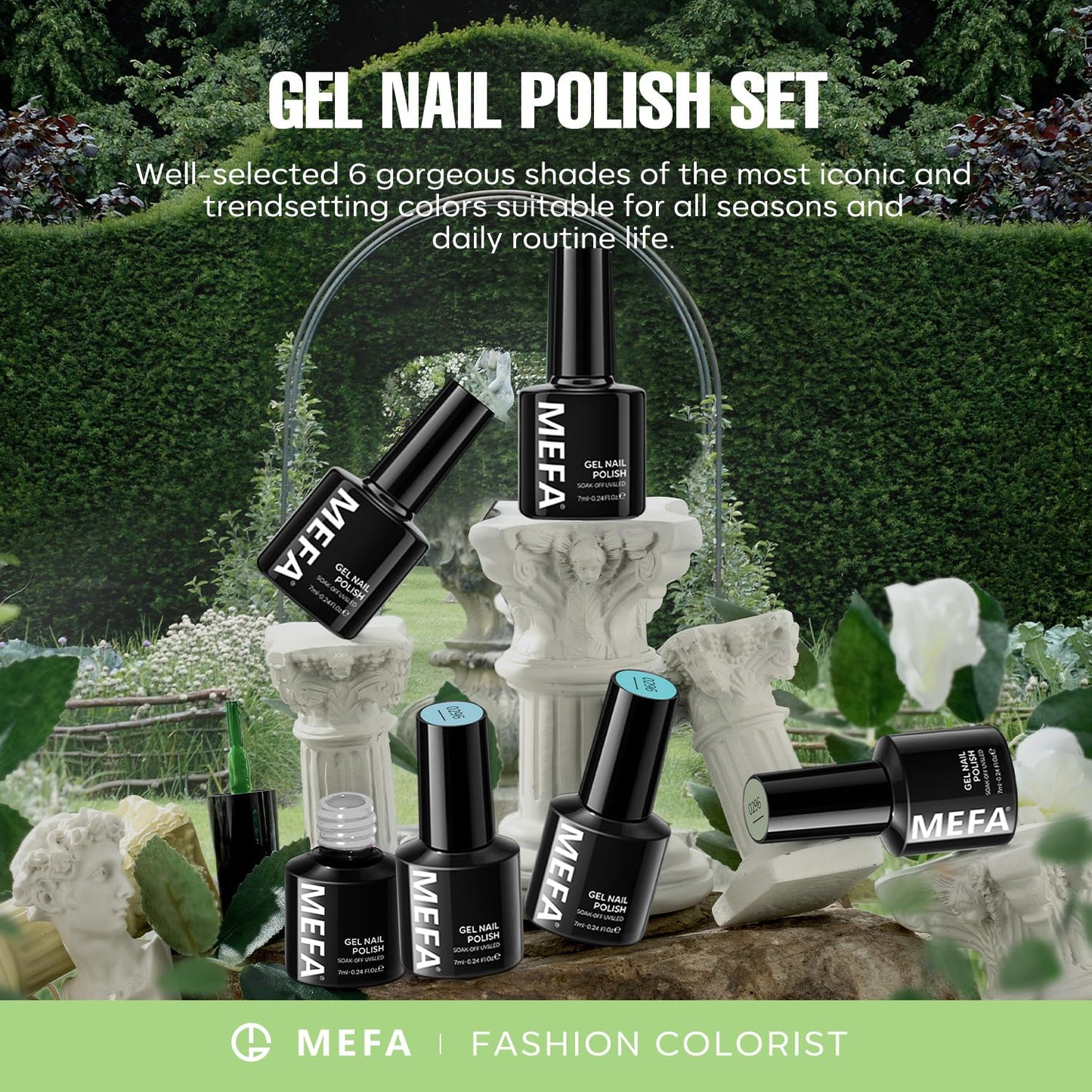 MEFA Green Gel Nail Polish Set 6 Colors, Sage Green Mist Blue Light Grey Dark Olive Shades Earth Tone Gel Polish Matcha Avocado Soak Off Nail Art Design Home Manicure Kit Gifts St. Patrick's Day