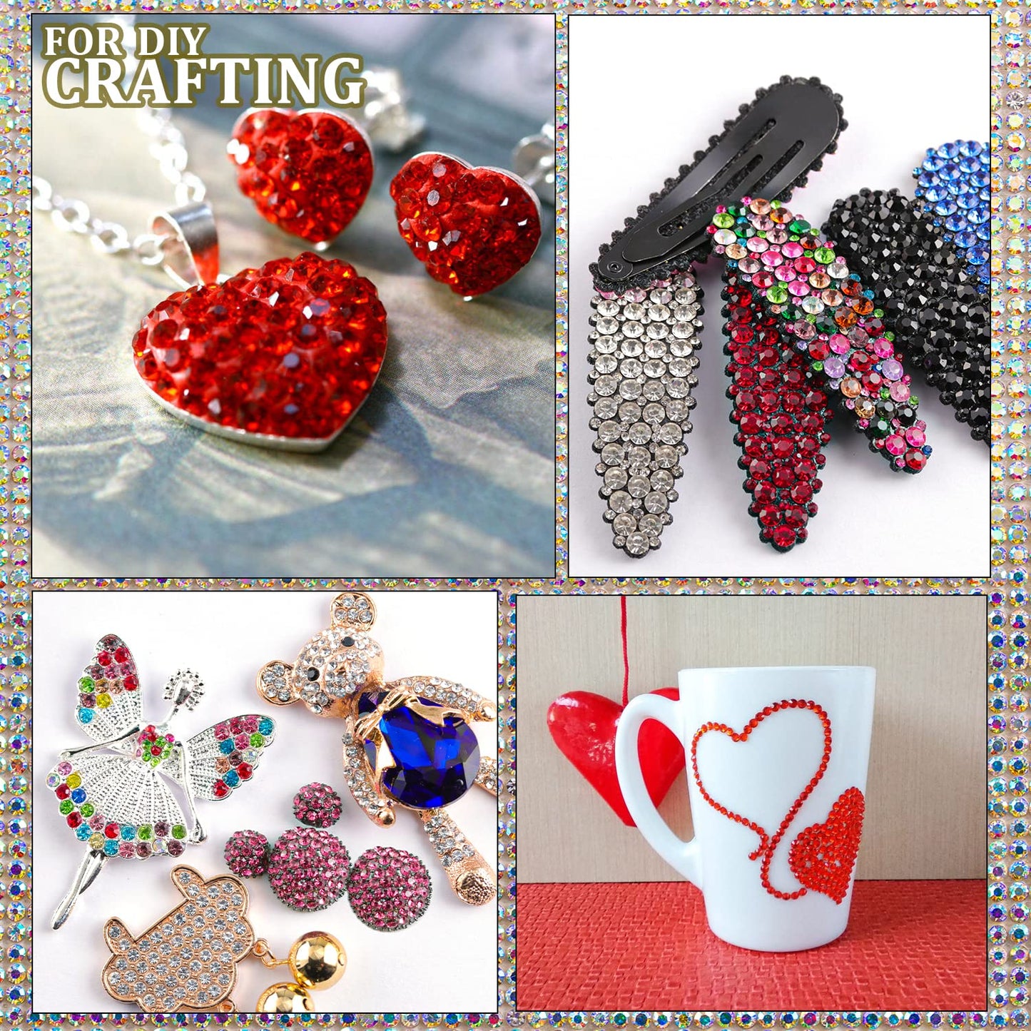 Two Packs of Flatback Rhinestones 4520 Pcs Colorful Nail Art Rhinestones Flatback Crystal Colorful+Red Rhinestone with Picker Pencil and Tweezer for Nail Art and Decoration