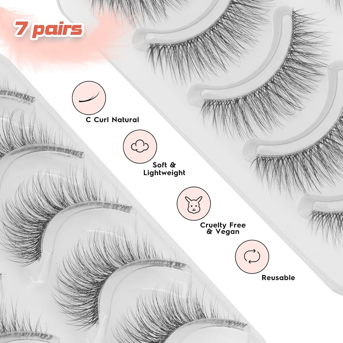 False Lashes Natural Look Wispy Eyelashes 13MM Eye Lash Pack for Daily C Curl Natural Lashes 7 Pair Siligli