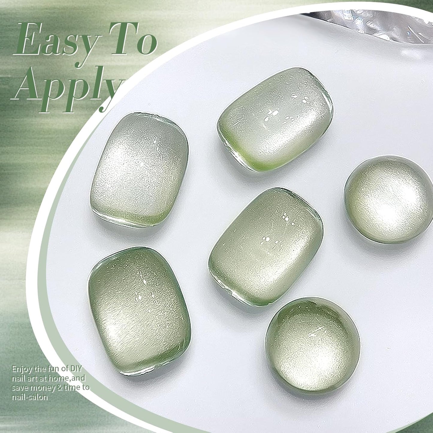 BORN PRETTY Cat Magnetic Eye Gel Nail Polish,Spring Green Jelly Glass Magnetic Gel Polish, Jade Breeze Glitter Soak Off Nail Art Salon Manicure Home Gift 15ml