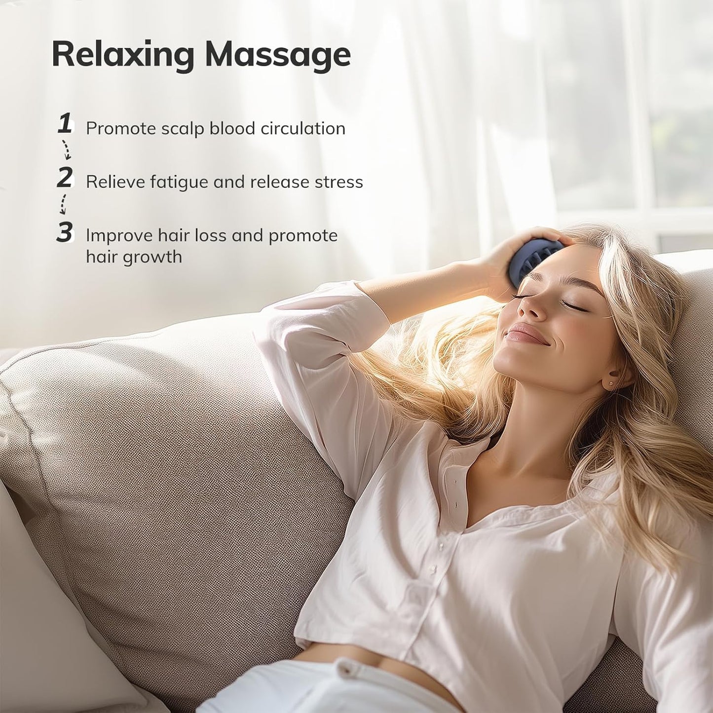 Sndyi Silicone Scalp Massager Shampoo Brush, Hair Scrubber with Soft Silicone Bristles, Scalp Scrubber/Exfoliator for Dandruff Removal, Wet Dry Scalp Brush for Hair Growth & Scalp Care, Gray Blue