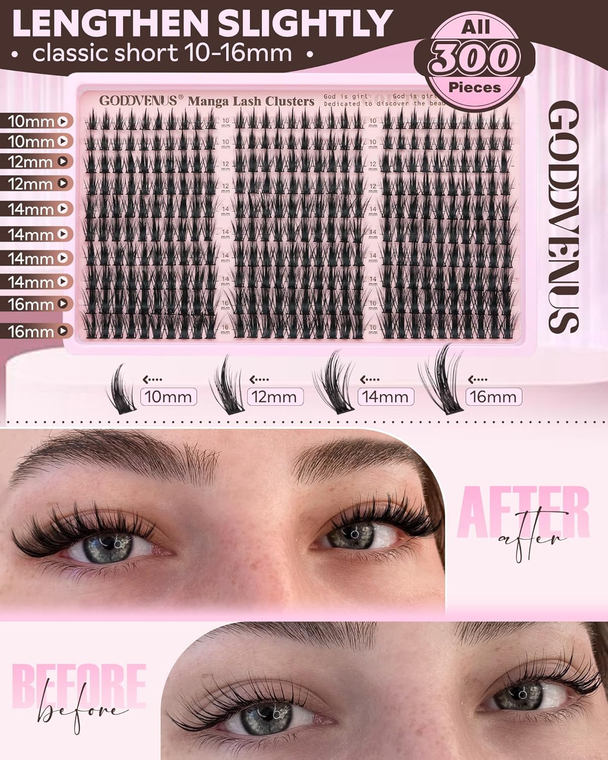 Manga Lash Clusters Natural Wispy 300 Pcs Fairy Eyelash Clusters 10-16mm Fluffy Cluster Eyelash Extensions Anime Cosplay No Plastic Feel Individual Lash Extension CC Curve