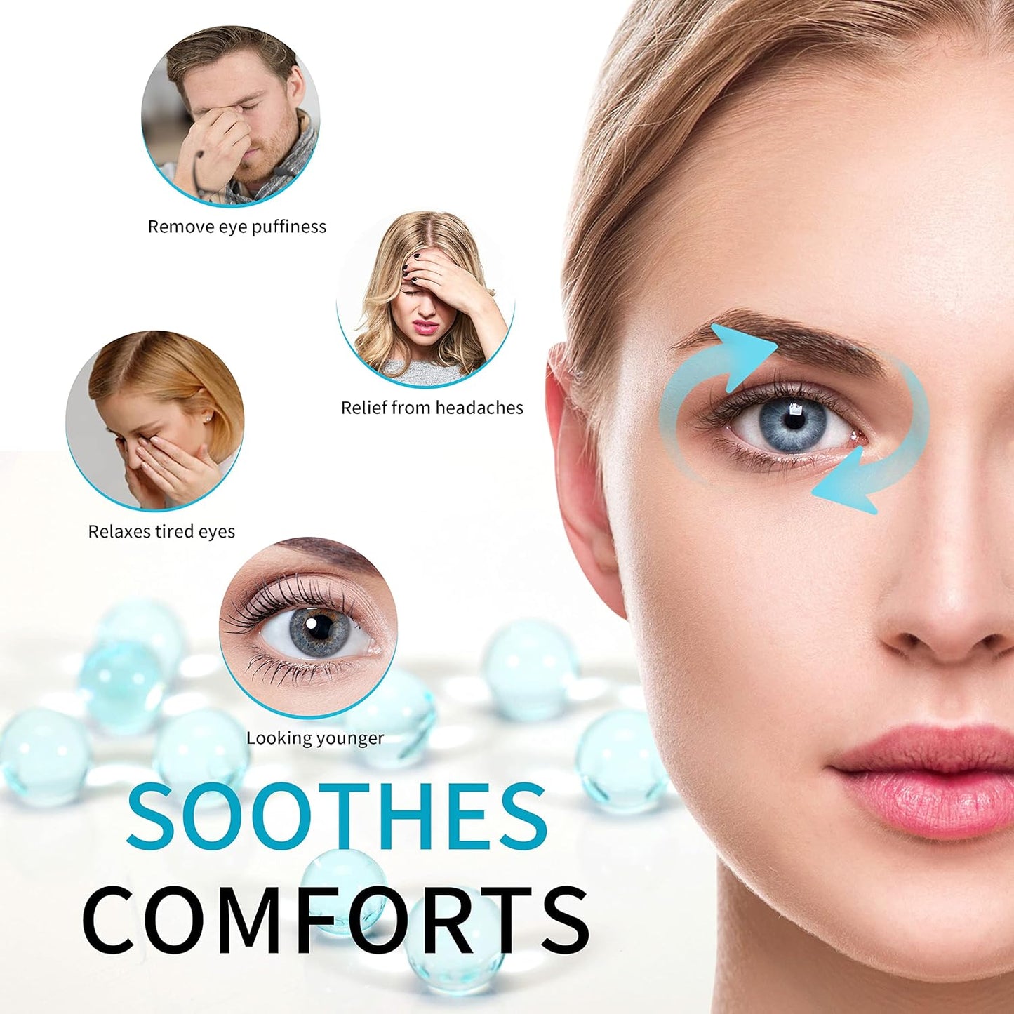 Cooling Eye Mask with Gel Bead, Reusable Cold Compress Ice Pack Sleeping Eye Cooling Pads for After Eyelid Surgery, Puffiness, Puffy Eyes, Headache, Migraine Relief(Blue)