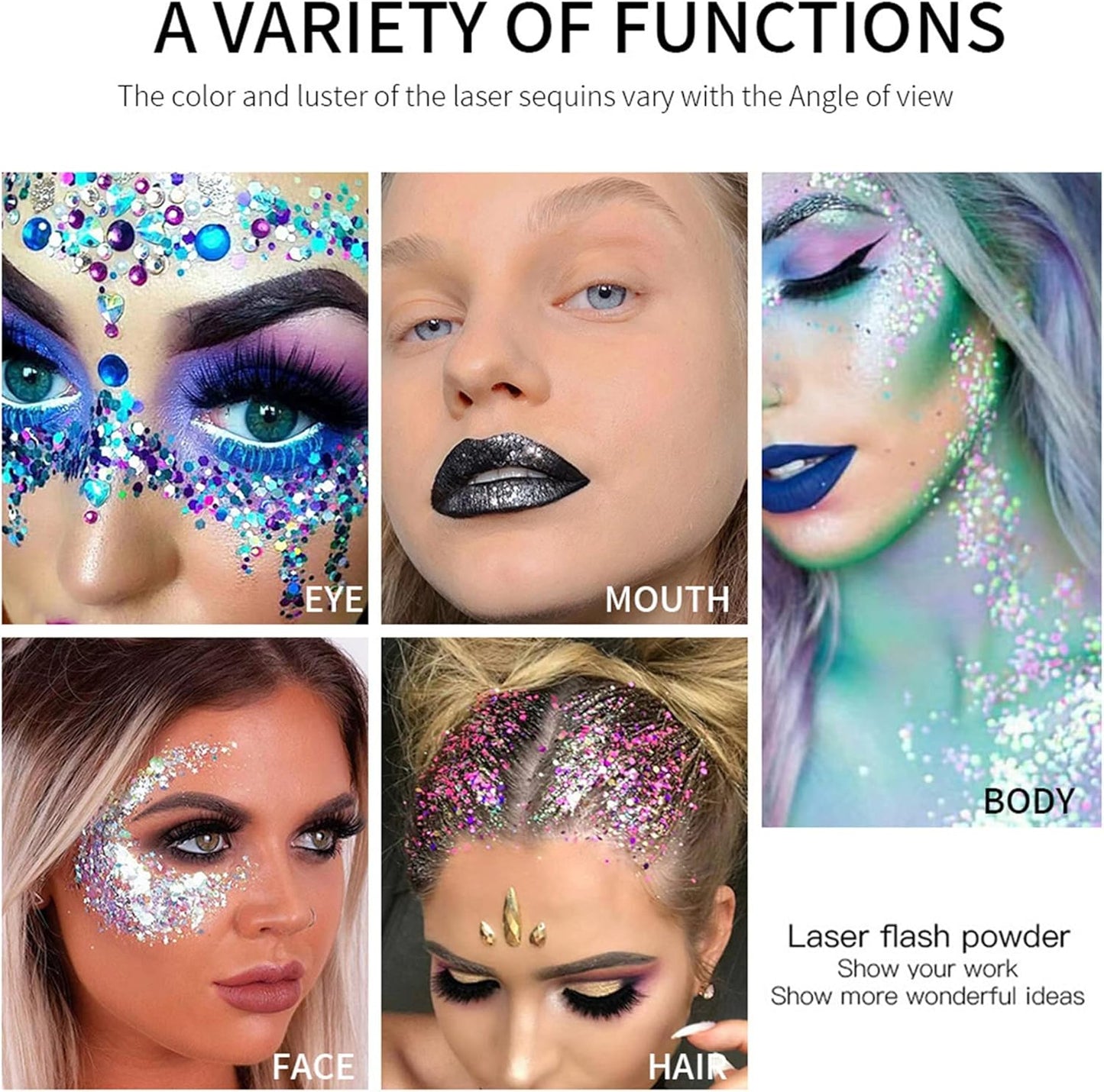MAEPEOR Chunky Face Body Glitter Gel 19 Colors Mermaid Sequins Holographic Body Glitter Gel Long-Lasting Festival Makeup Glitter Paint for Face Body Hair Nails (30g, 01 Silver)