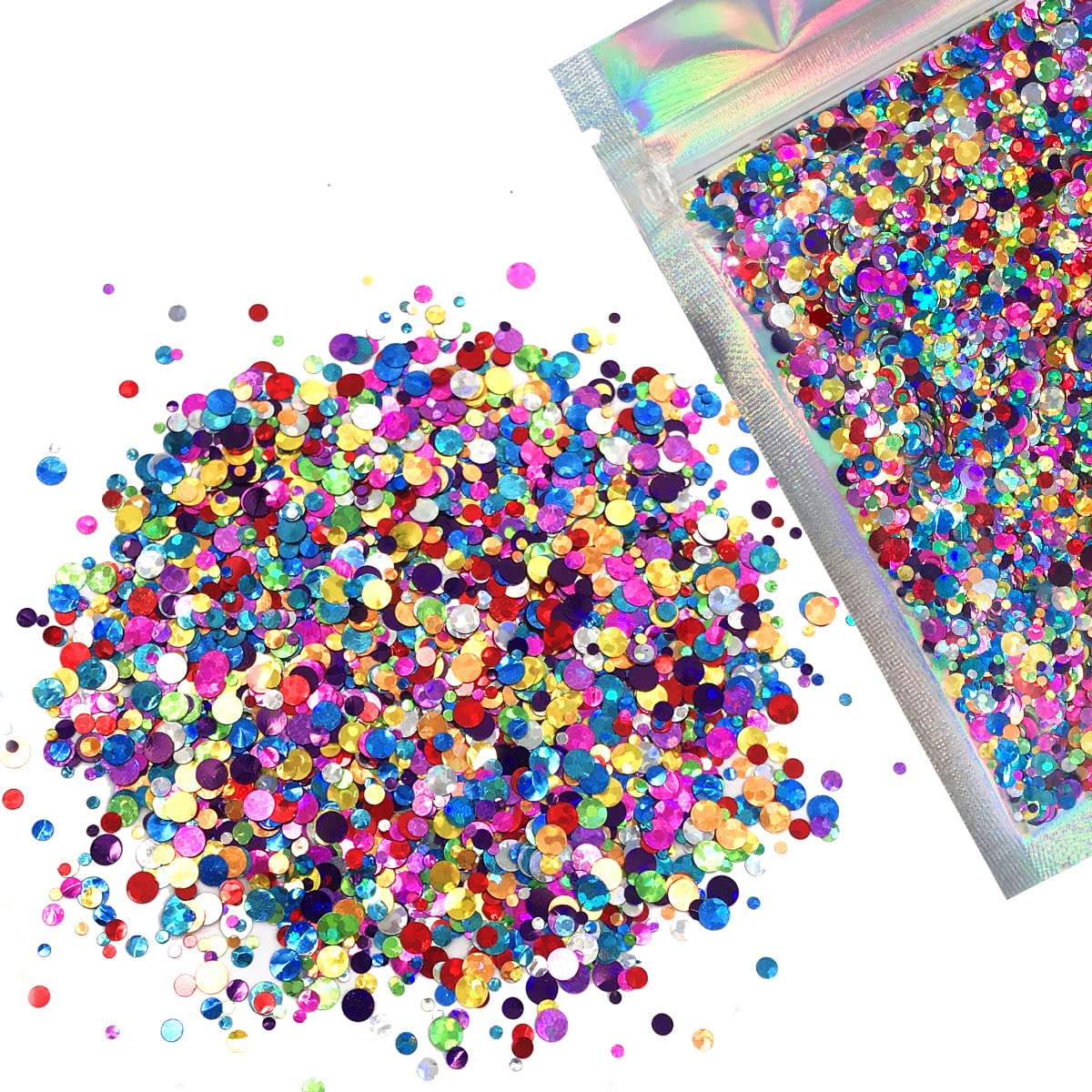 Metallic Rainbow Circles - Face & Body Glitter - Cosmetic Grade Chunky Glitter - Uses Include: Festival Rave Makeup Face Body Nails Resin Arts & Crafts, Resin, Tumblers, Bath Bombs - Solvent Resistant
