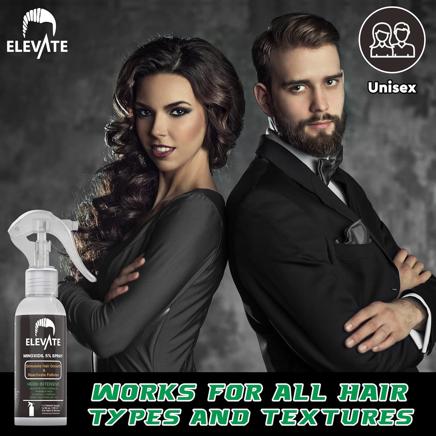 ELEVATE 5% Minoxidil Hair Growth Spray - Alcohol Free Non Oily Formula Extra Strength Professional Treatment for Hair Loss/Regrowth - Stimulate Hair Follicles for Men & Women - 1 Month Supply