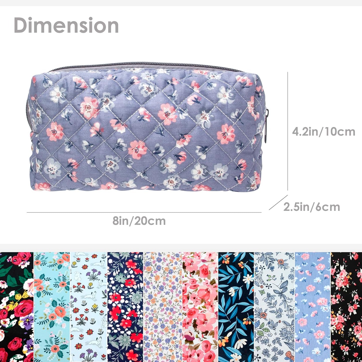 PAZIMIIK Vintage Quilted Makeup Bag Cosmetic Pouch for Brushes Pencils and Travel Make Up Accessories for Women and Girls,Floral Grey
