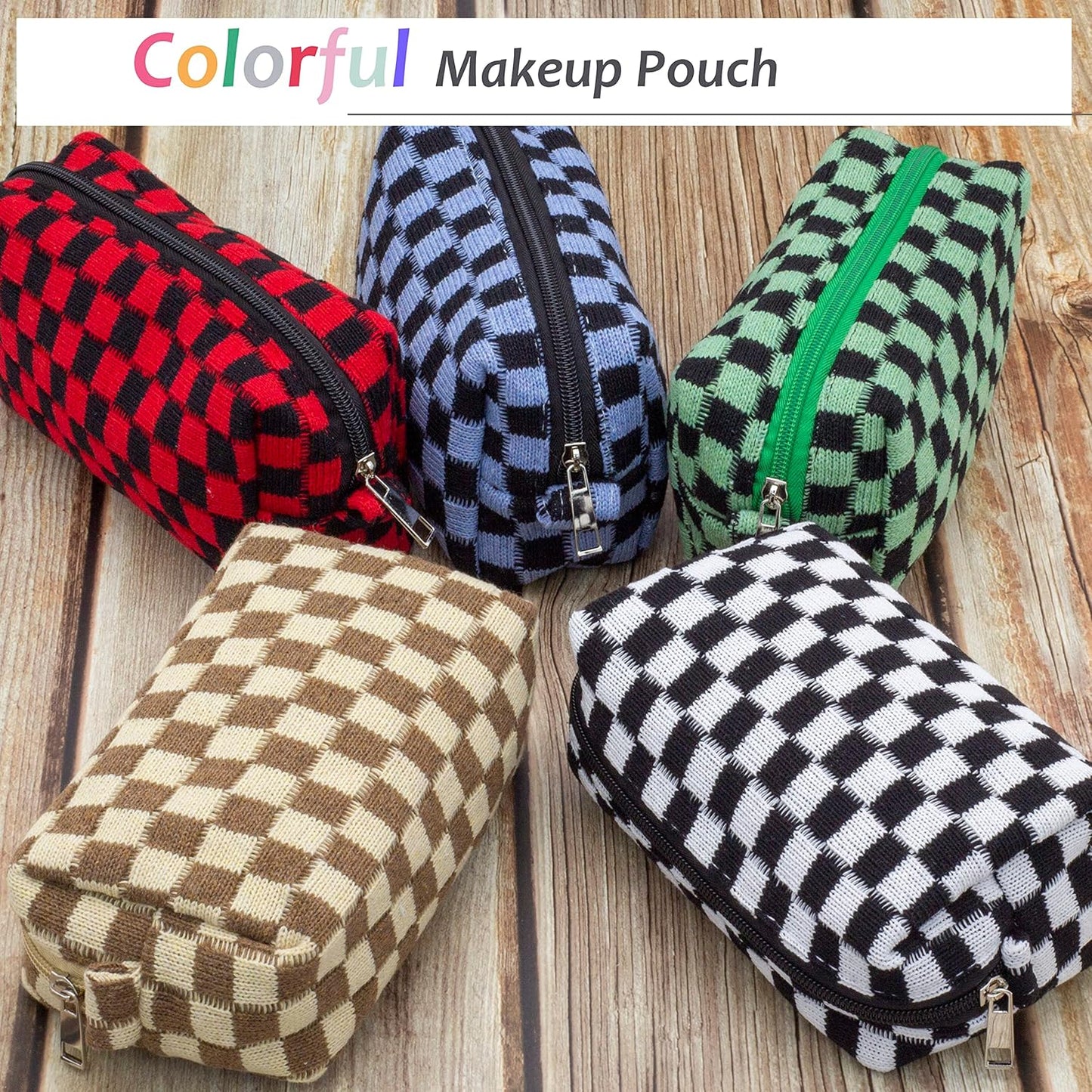 PAZIMIIK Checkered Makeup Bag for Purse Portable Zipper Make Up Pouch Small Cosmetic Case for Travel Accessories (6PCS Coffee)