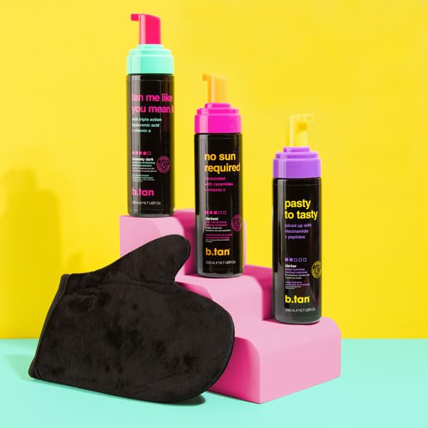 b.tan Dark Self Tanner Mousse | Pasty to Tasty -Best, 1 Hour Express, Hydrating Sunless Tanning Foam, Bronzed Glowy Skin, Face & Body, No Fake Tan Smell, 6.7 Fl Oz