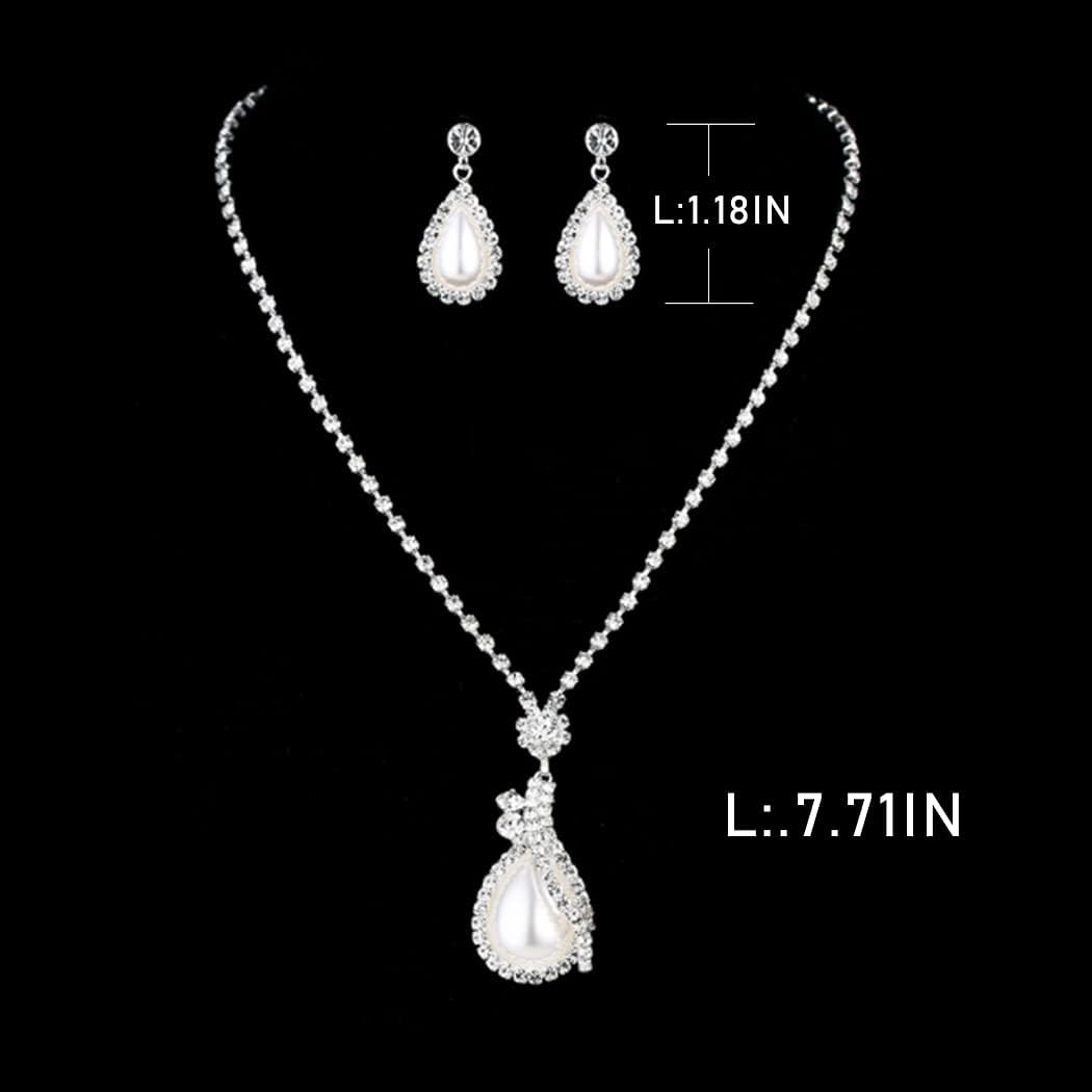 Yean Bride Silver Necklace Earrings Set Crystal Bridal Wedding Jewelry Sets Rhinestone Choker Necklace for Women and Girls