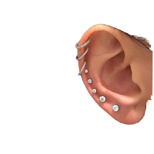 Boho Rhinestone Circle Huggie Hoops Earrings Multiple Piercing Earrings Silver Cz Band Cuff Earrings Vintage Tiny Studs earrings set for Women and Girls Gifts