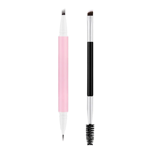 1Pcs Brown Magic Microblading Eyebrow Pencil Contouring Pen Brow for Eyes, Dual-Ended Micro-Fork-Tips Applicator for Hair Like Strokes with Dual-ended Eyebrow Brush Long Wear Waterproof lápiz de cejas