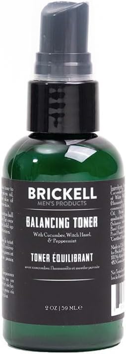 Brickell Men's Balancing Toner for Men, Natural and Organic Alcohol-Free Cucumber, Mint Facial Toner with Witch Hazel, 2 Ounce, Scented