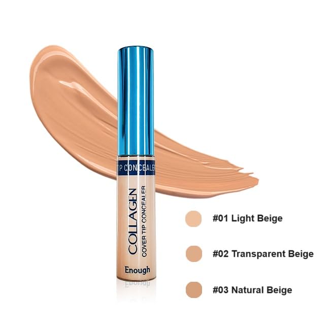 Enough Collagen Cover Tip Concealer - Full Coverage Concealer for Flawless Skin (#03 Natural beige, 0.31oz / 9g)