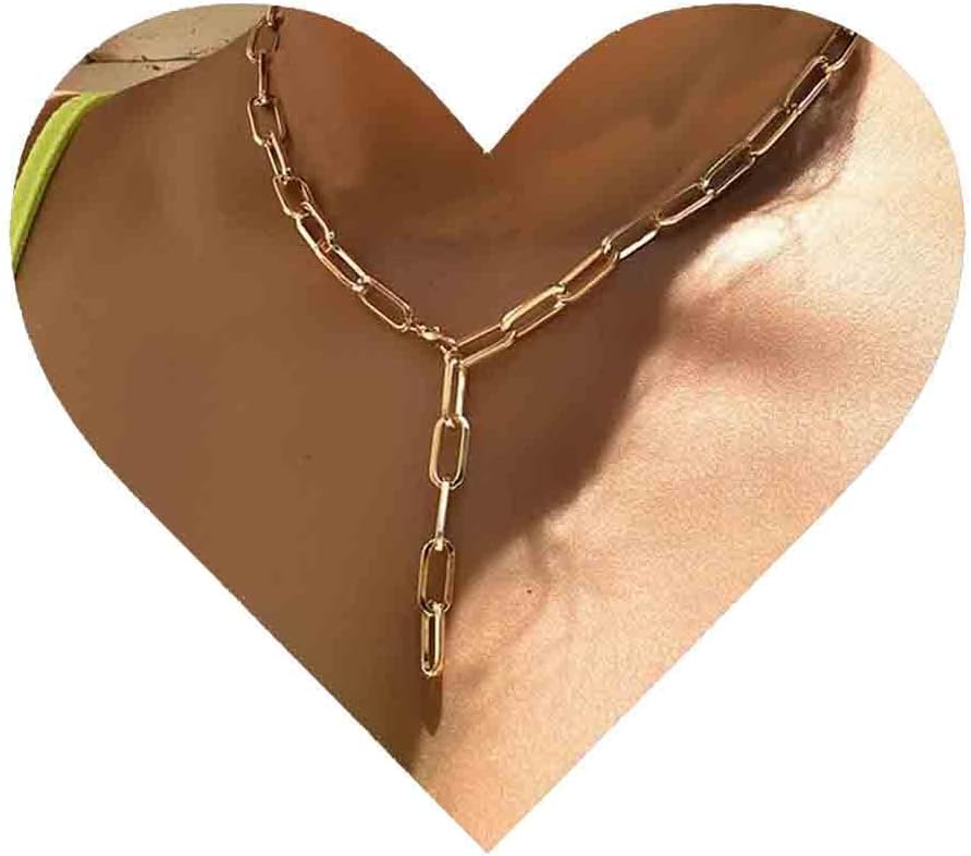 Boho Link Chain Y Necklace Gold Chain Lariat Necklace Chunky Chain Drop Necklace Paperclip Statement Necklace Jewelry for Women