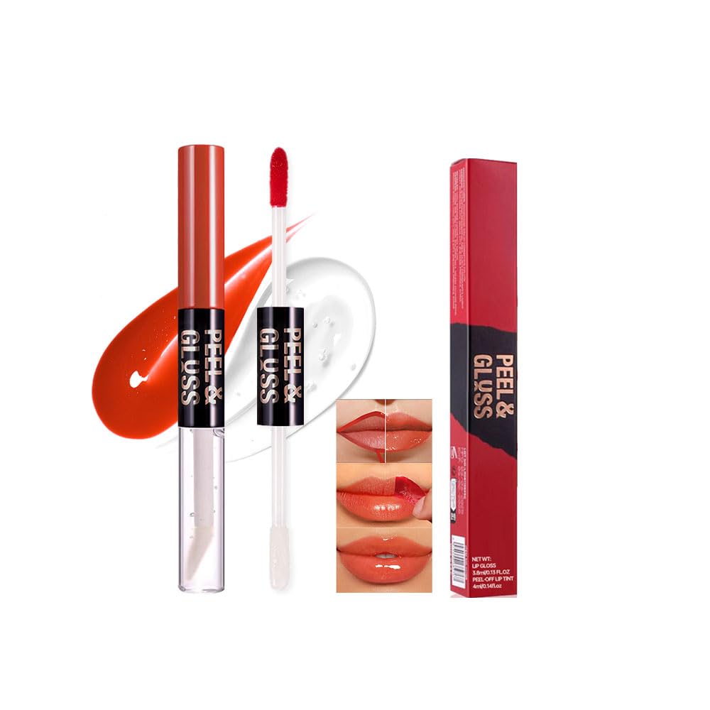 Coral Orange Peel Off Lip Gloss Masque,Lip Stain Peel Off Tattoo-Peel Off Lip Tint and Lip Oil 2-in-1 Long Lasting Waterproof Transfer-proof Lip Mask Lip Gloss Peel Off Lip Liner,for All SkinType 01#
