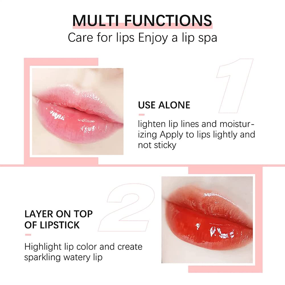 2PCS Hydrating Lip Glow Oil, Lip Oil Gloss Transparent Toot Tinted Nourishing Long Lasting Repairing Lightening Lip Lines (CLEAR) 0.2 OZ