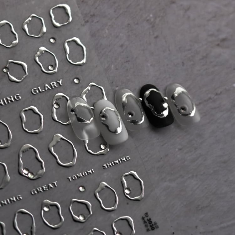 Silver Gold Nail Art Stickers Decals 5D Embossed Self Adhesive Nail Decals for Nail Art Silver Gold Irregularity Nail Stickers for Women Gold Nail Art Design for DIY Manicure Decoration