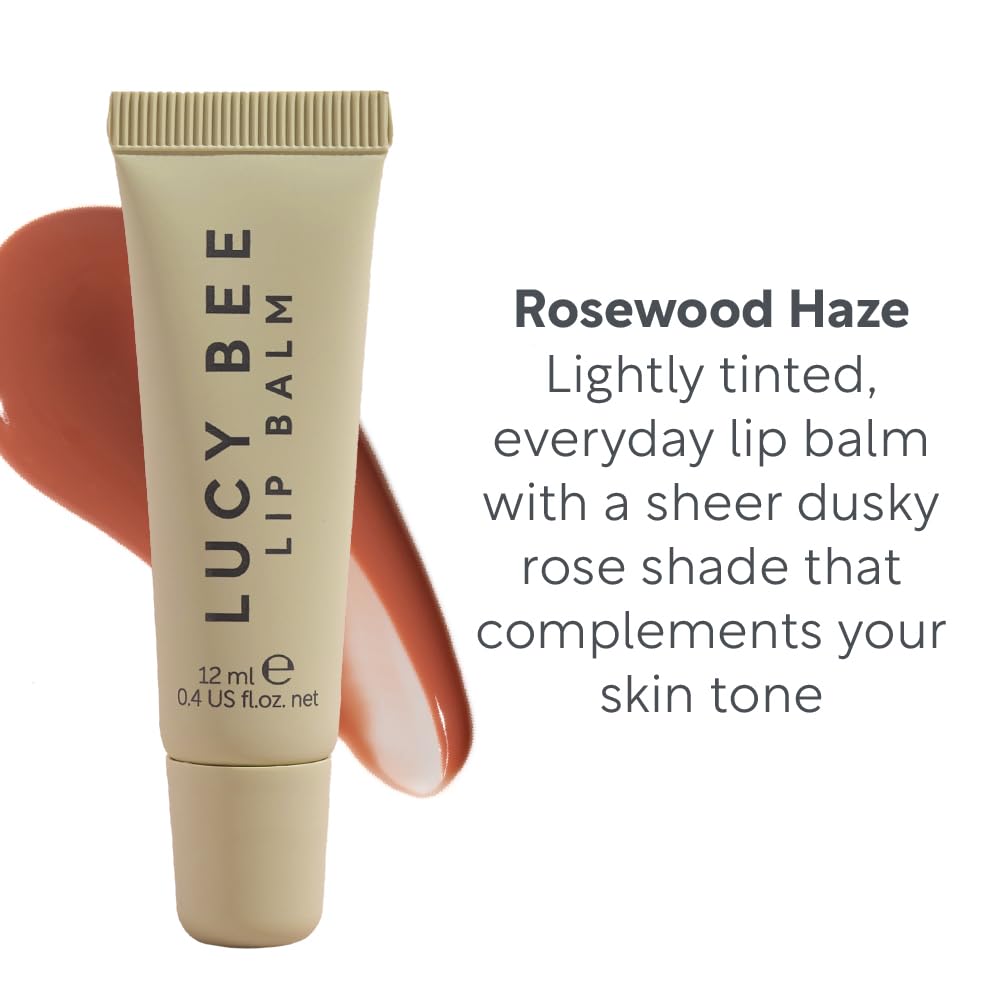 Tinted Lip Gloss, Plumping & Nourishing, Dusky Rose Shade, Conditioning Vegan Lip Gloss, Non-Sticky, Glossy Finish with Shea, Mango & Avocado, Cruelty-Free, Rosewood Haze 0.4 fl oz