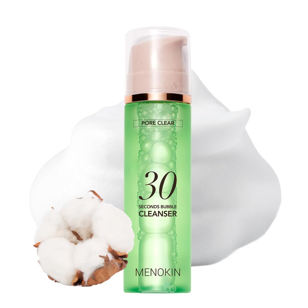 MENOKIN Cotton Cloud Bubble Cleanser [Pore Clear] Green Clay, Low pH, Deep Pore Cleanser for Sensitive Skin, Hydrating & Non-Stripping, Gentle Face Wash, Foaming bubbles, Korean Skincare 5.07 fl oz