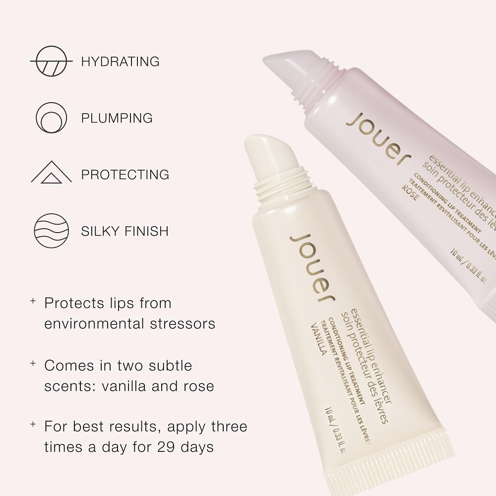 Jouer Essential Vegan Lip Enhancer - Plumping Gloss and Conditioner With Jojoba Seed Oil and Maxi Lip Formula for Fullness - Vanilla (15ml)