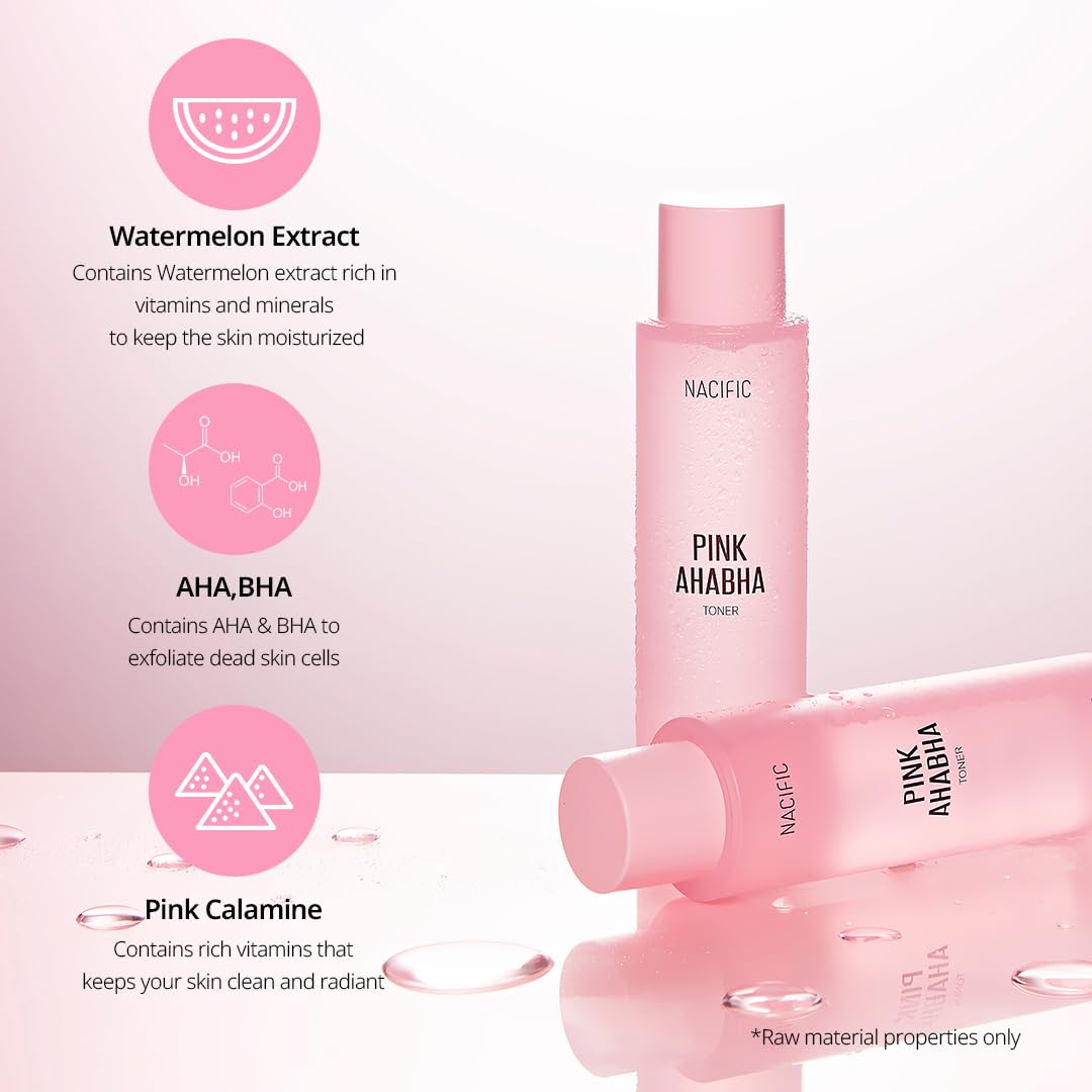 NACIFIC Pink Aha Bha Triple Set (Toner 150ml, Serum 50ml, Cream 50ml) AHA, BHA, Watermelon extract, Glow, Moisturizing, Hyaluronic Acid