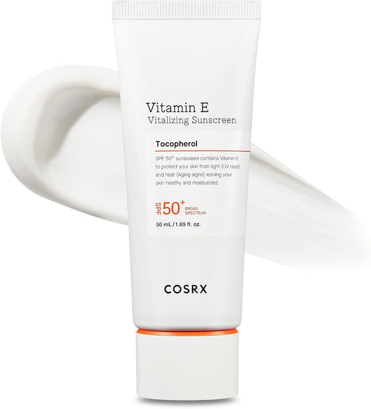 COSRX Vitamin E Vitalizing Face Sunscreen SPF 50, 1.69 fl oz, SPF Moisturizer, Lightweight under Makeup, Travel Essentials, Summer Essentials, Korean Skin Care, Korean Sunscreen for Face