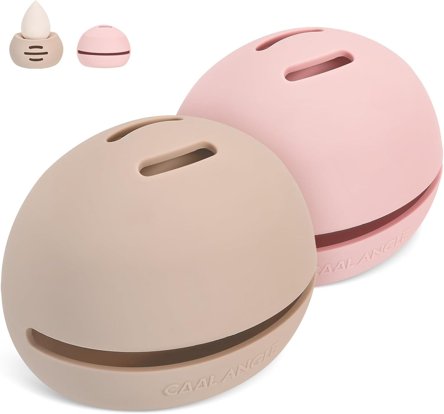 2Pcs Makeup Sponge Holder Silicone Beauty Sponge Holder Makeup Blender Case for Travel 2 in 1 Stand Storage For Quick Drying Khaki+Pink