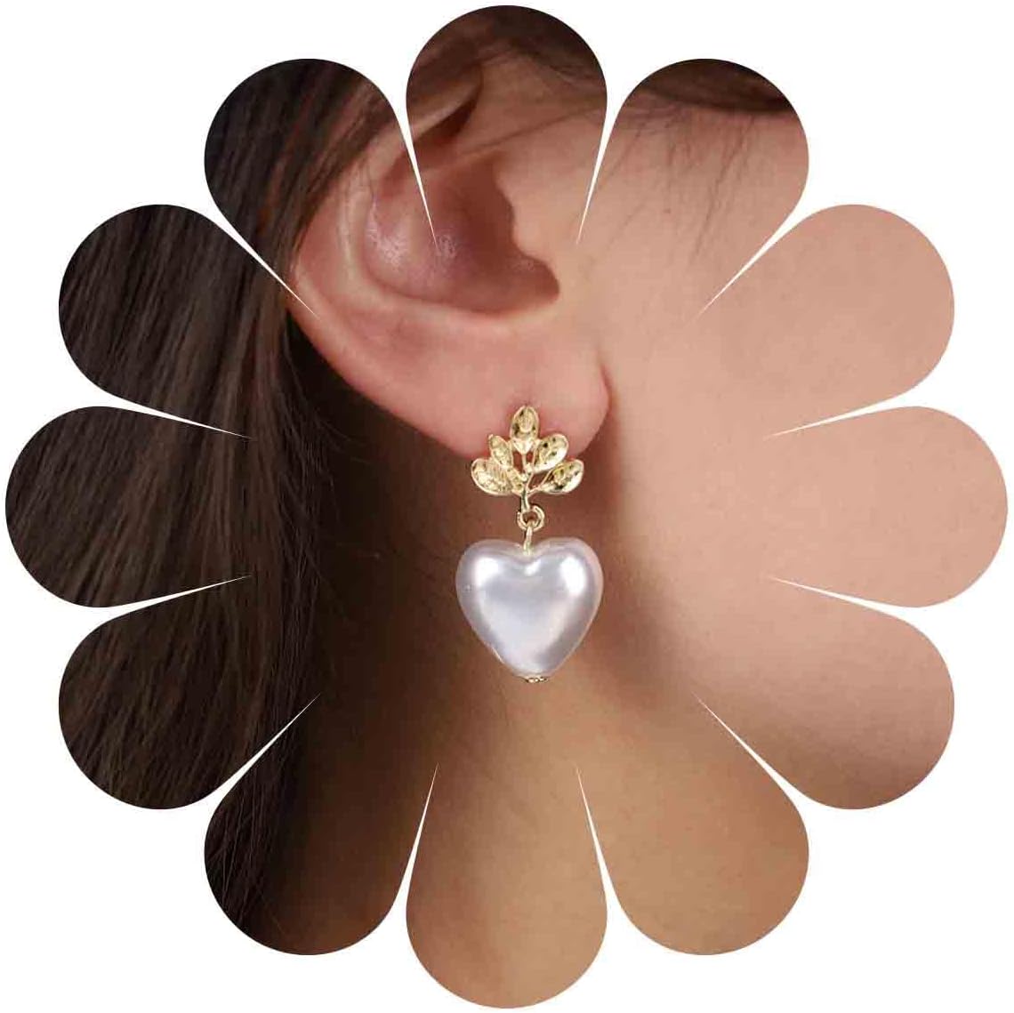 Vintage Pearl Heart Dangle Earrings Heart Pearl Drop Earrings Gold Leaf Stud Earrings Heart Love Earrings Jewelry for Women