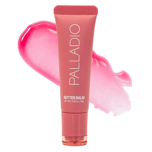 Palladio Butter Balm - Hydrating Lip Balm with Sheer Tint, Aloe, Peptides, Shea Butter, and Vegan Formulation for Instant Moisture, Shine, and Soothing Lip Care, Strawberry Shortcake