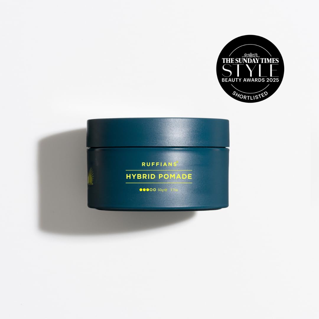 Ruffians Hybrid Pomade, Omega-Enhanced Haircare Solution For Textured Hair, Mid-hold, High Shine, for Textured and Coiled Hair, Easily Washable, 50g