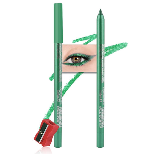 evpct Green Glitter Eyeliner Pencil for Eyes, Forest Green Metallic Shimmer Eye Liner Pencil Makeup Waterproof Smudge Proof, Colored Gel Waterline Eyeliner Face Eye Paint Stick Halloween Makeup 12