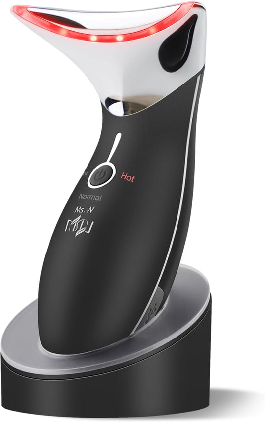 Ms.W Red Light Neck Face Massager, Facial Massager with Hot & Cold Modes for Skin Care, Vibration for Skin Tightening and Rejuvenation（Black）