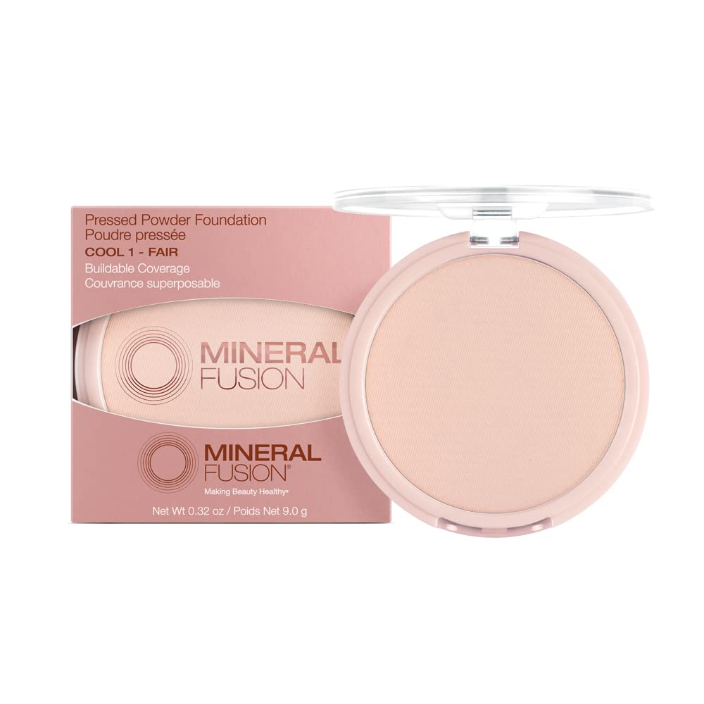 Mineral Fusion Pressed Powder Foundation, Cool 1 - Fair Skin w/ Pink/Red Undertones, Age Defying Foundation Makeup with Matte Finish, Talc Free Face Powder, Hypoallergenic, Cruelty-Free, 0.32 Oz