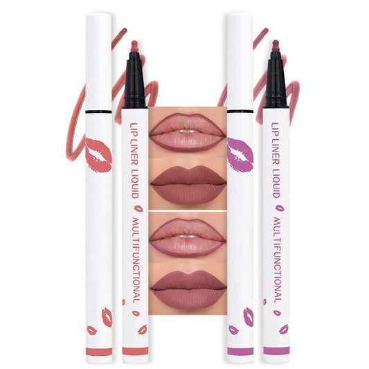 2Pcs Longwear Liquid Lip Liner Stain Marker Pen Set Long Lasting Waterproof, Maroon Dusty Mauve Purple Matte 24 Hour Lip Liner and Lipstick Combo Korean Color Stay Lipliner All Day Lips Stain peel off