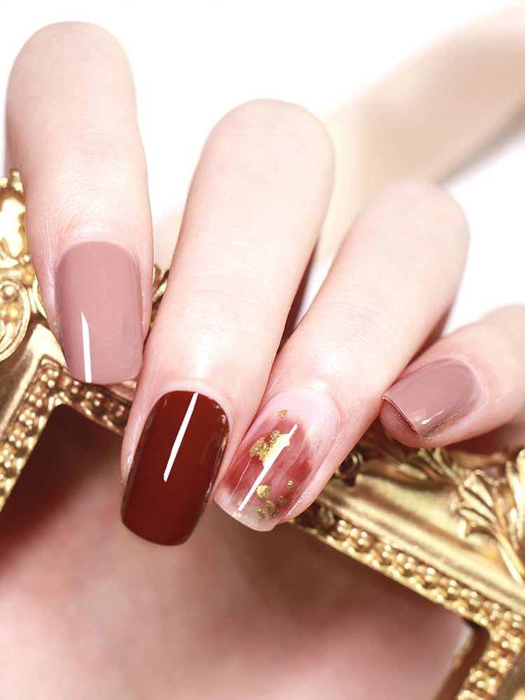 WOKOTO 20 Tips Pink Marble Design Semi-Cured Real Gel Nail Polish Strips Wraps Set With Nail File And Wood Stick On Full Press On Nail Stickers For Women Girls Gel Nail Strips Set Nail Gel Wraps