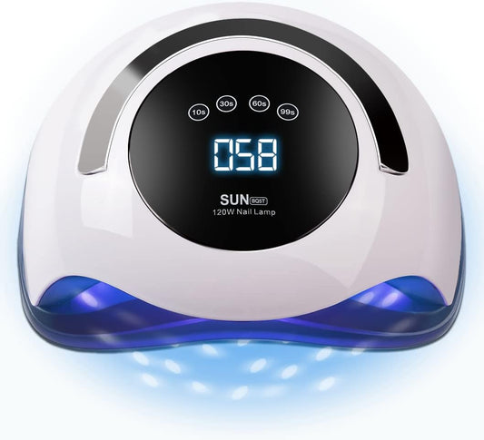 W&H UV LED Curing Lamp, 120W Faster Gel Nail Dryer Professional Nail Dryer Machine with 4 Timer Settings Touch Screen (Sun BQ5T) (White)